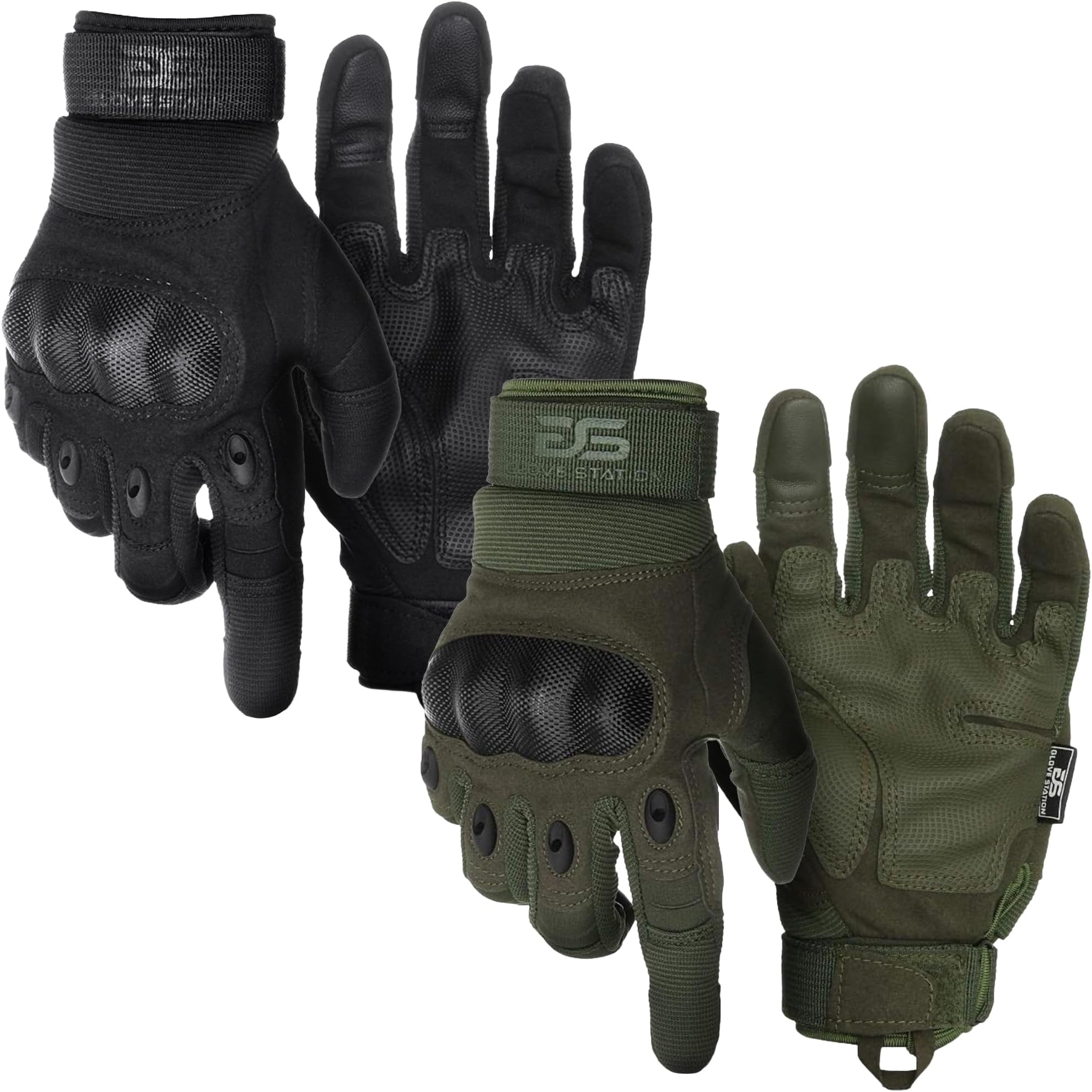 Glove Station Tactical Gloves for Men – Touchscreen Utility Gear with Hard Knuckle Protection Used in Motorcycle, Airsoft, Combat, Police, Shooting & Outdoor Work Black & Green XX-Large