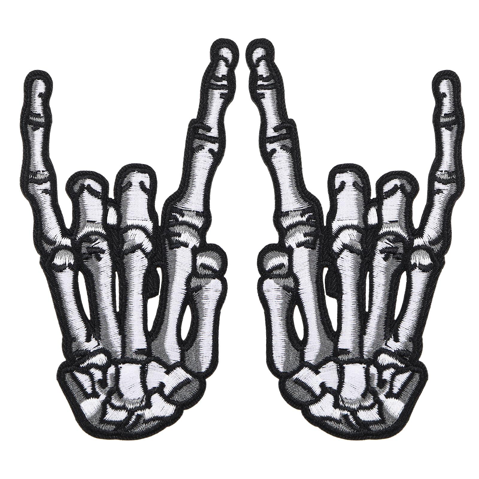 eMagTech 2Pcs Skeleton Finger Patches Punk Rock and Roll Skull Finger Patch Cool Sew Iron on Patches Embroidered Patch Applique for Clothing Decorative Accessories