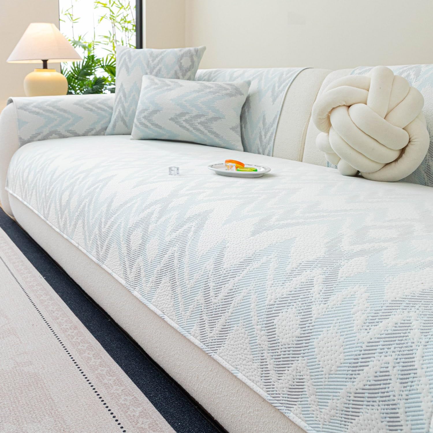 ZGWRYI Summer Cooling Couch Cover Non Slip Sofa Protector Pet Pet Friendly Couch Mat Breathable Washable Sectional Sofa Slipcovers Ice Silk Fiber Couch Pad(Light blue,70x150cm)