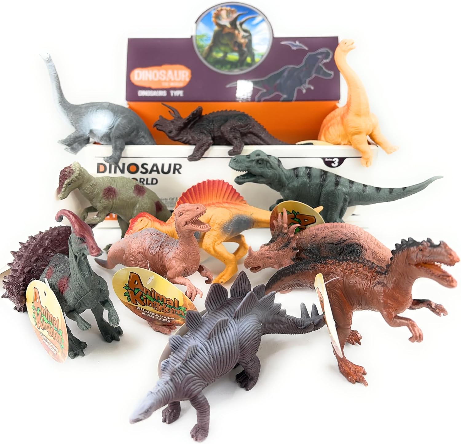 Dinosaur Toy Figures Set – 12 Pack Realistic Vinyl Dinosaurs, 6–7 Inch Assorted Dinosaur Models for Kids, Educational Play, Party Favors & Gifts