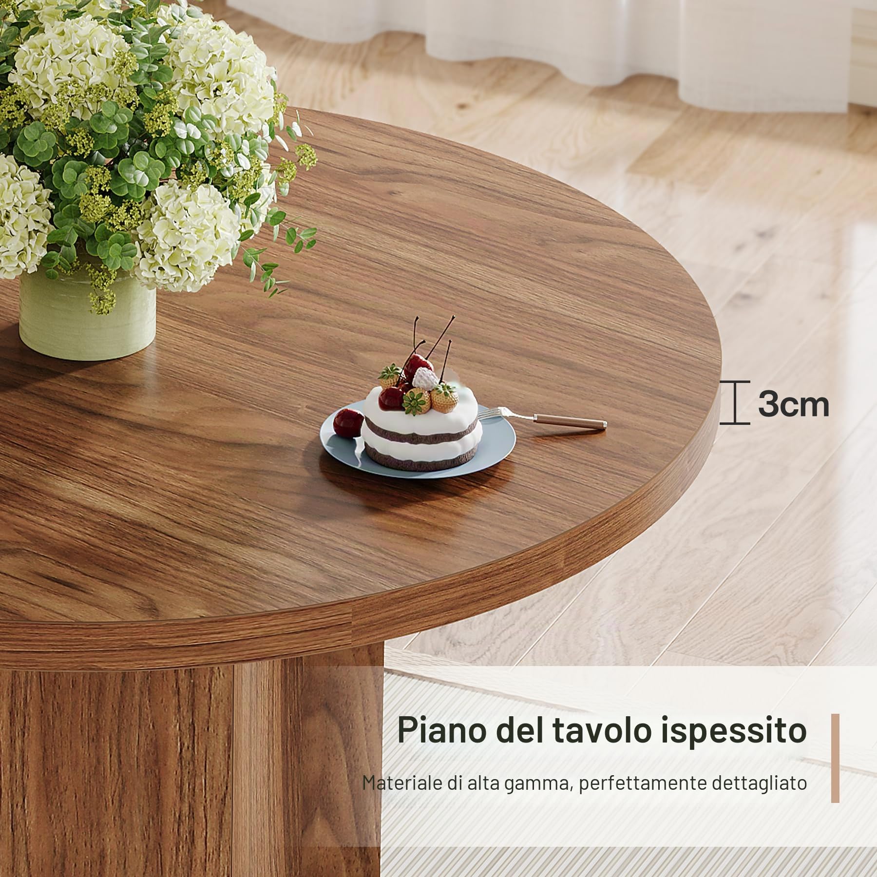 Tribesigns Tavolo da Pranzo Rotondo, 80 cm Tavolo da Cucina per 2, Tavoli da Soggiorno per Sala Pranzo, Cucina, Soggiorno, Piccoli Spazi, con gambe spessi, Marrone