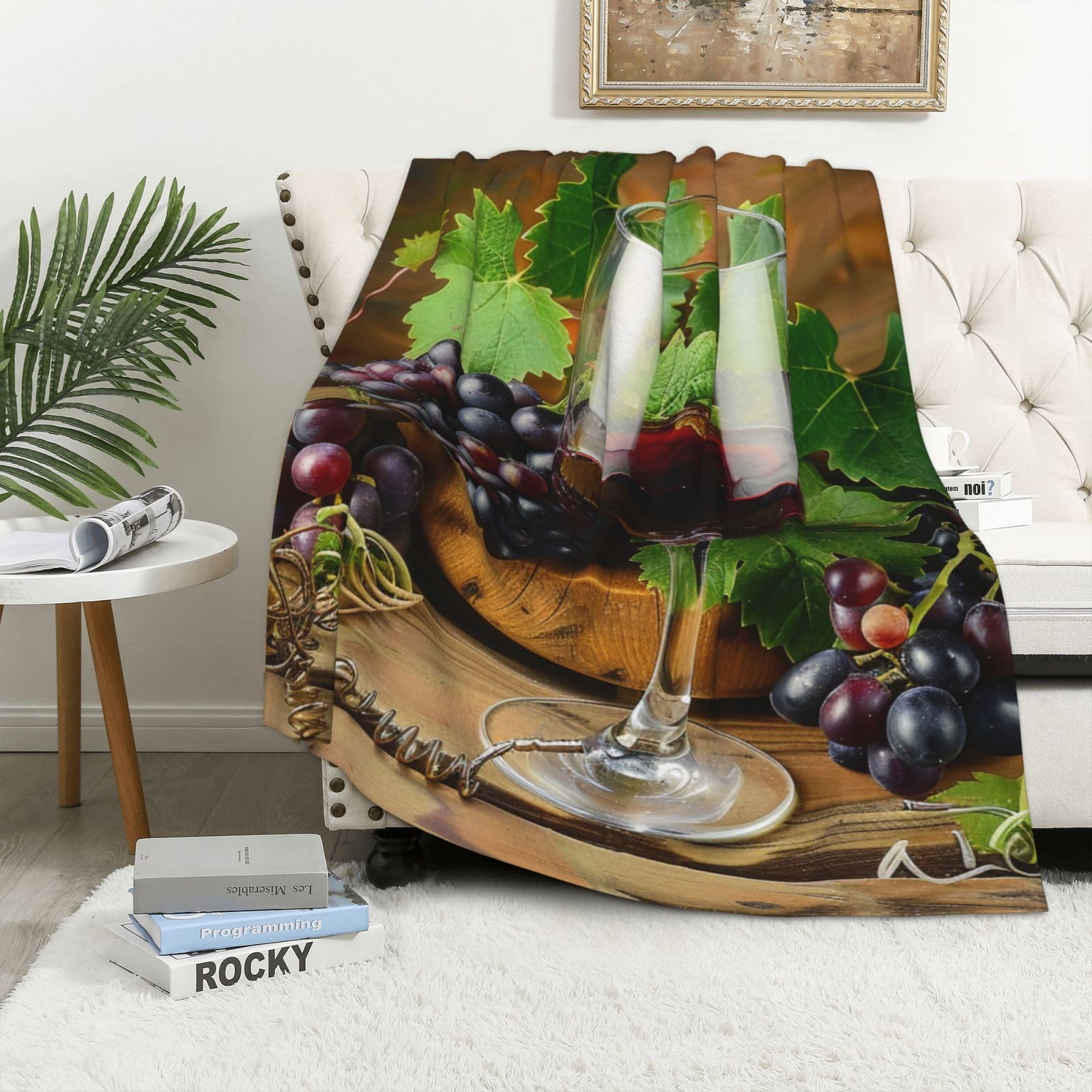 Couverture flanelle 101x152 cm à motif raisin de vin rouge
