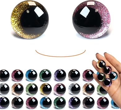 SEVENSUN 20mm Sparkling Off-Centered Glitter Safety Eyes, 3D Moon Glitter Eyes with Washers, Doll Making Stuffed Craft Crochet Safety Eyes for Crocheting Amigurumi