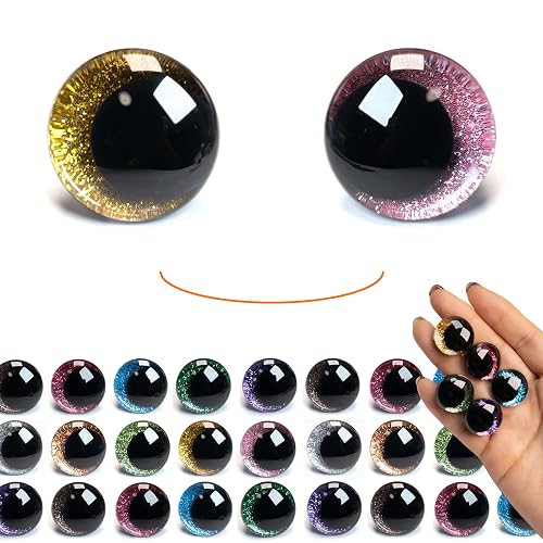 SEVENSUN 20mm Sparkling Off-Centered Glitter Safety Eyes, 3D Moon Glitter Eyes with Washers, Doll Making Stuffed Craft Crochet Safety Eyes for Crocheting Amigurumi - 20mm