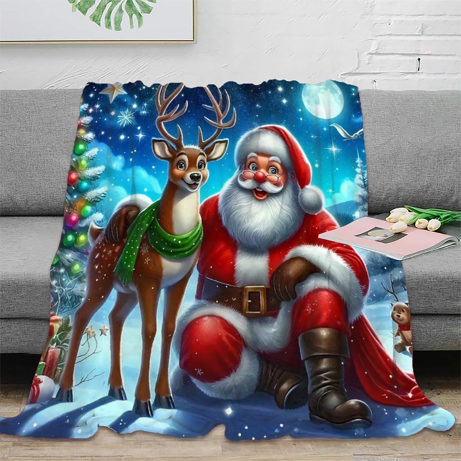 Plaid Père Noël 3D couverture chaude en peluche idée cadeau idéale pour toute la famille