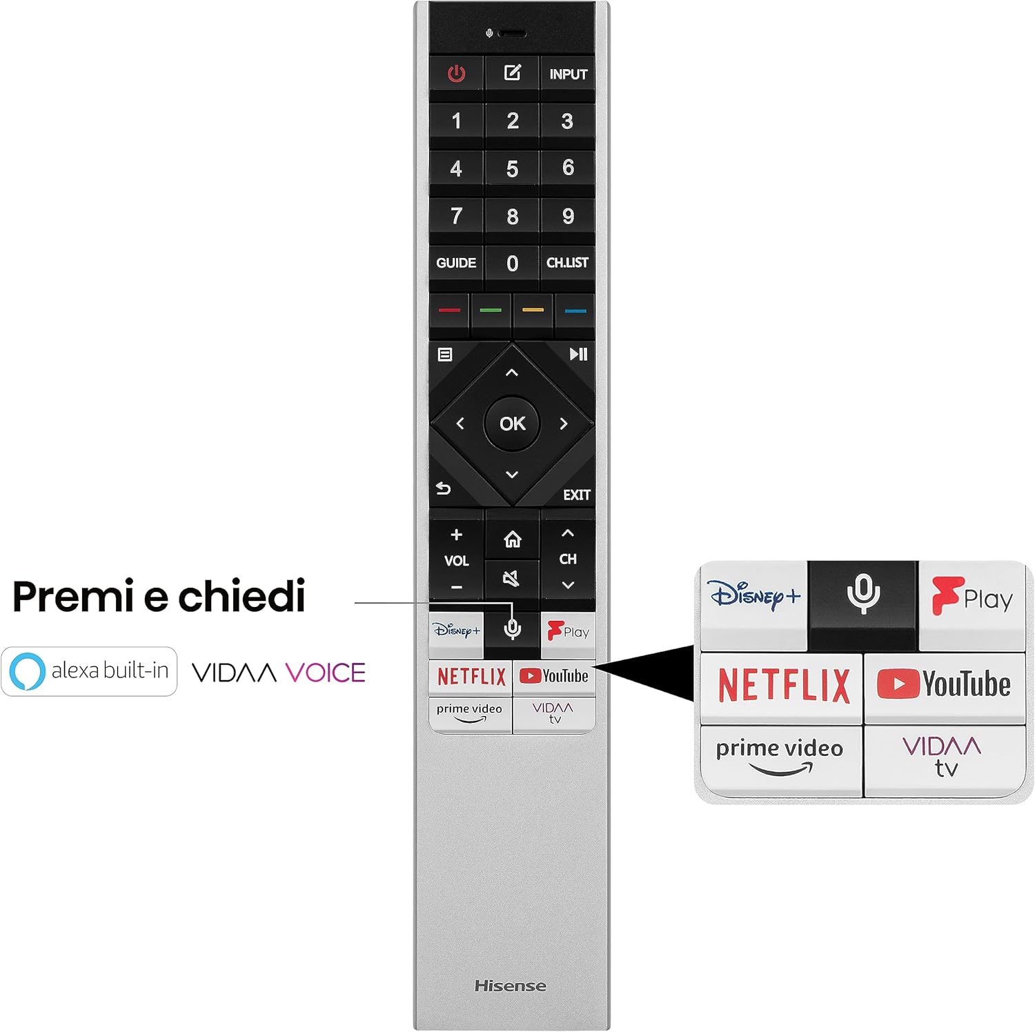 Hisense 55" ULED Mini-LED 4K 2023 55U72KQ, Smart TV VIDAA U7, Dolby Vision IQ, HDR 10+ Adaptive, 144Hz Game Mode PRO, Alexa Built-in, VIDAA Voice, Tuner DVB-T2/S2 HEVC 10, lativù 4K 55" TV - Immagine 5