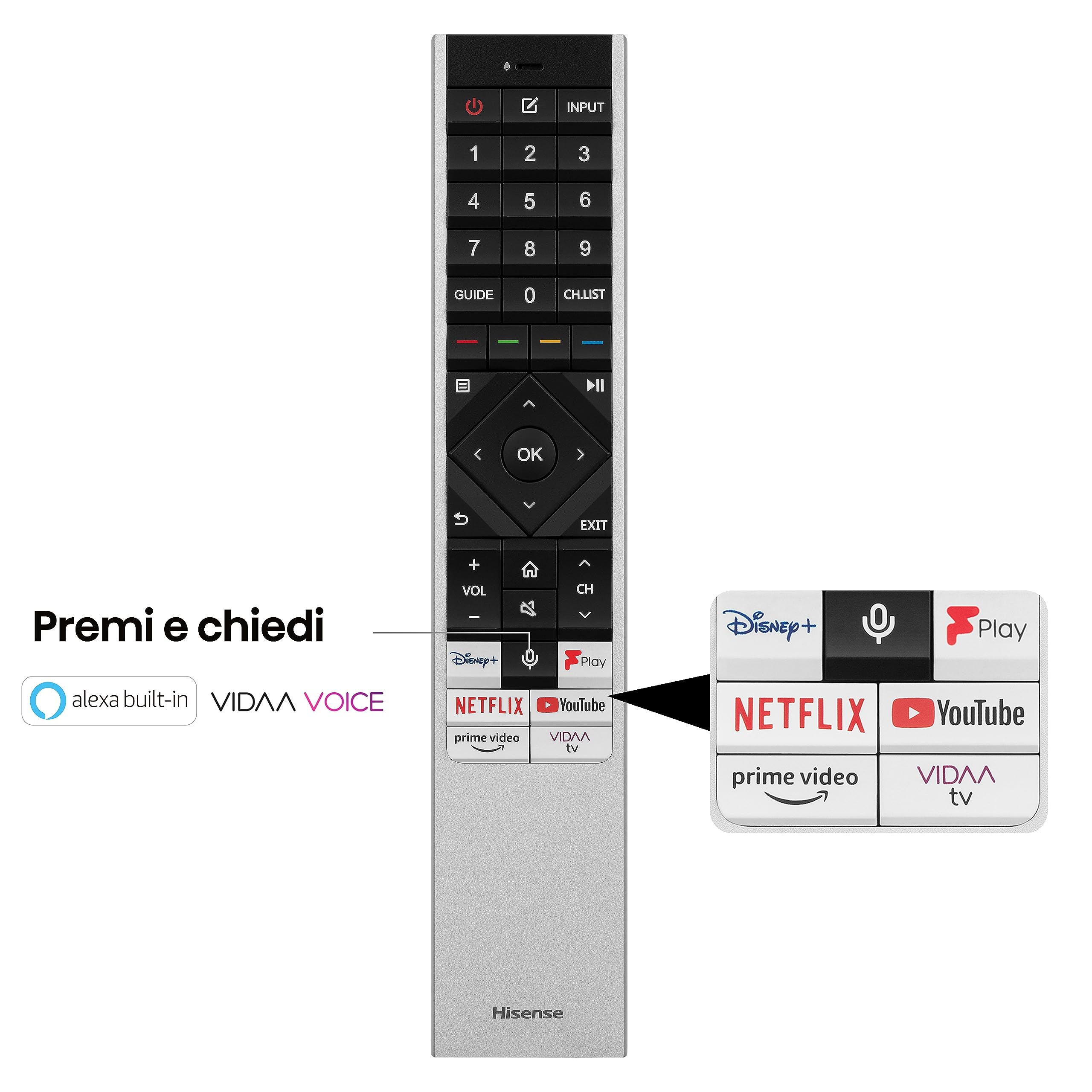 Hisense 55" ULED Mini-LED 4K 2023 55U72KQ, Smart TV VIDAA U7, Dolby Vision IQ, HDR 10+ Adaptive, 144Hz Game Mode PRO, Alexa Built-in, VIDAA Voice, Tuner DVB-T2/S2 HEVC 10, lativù 4K