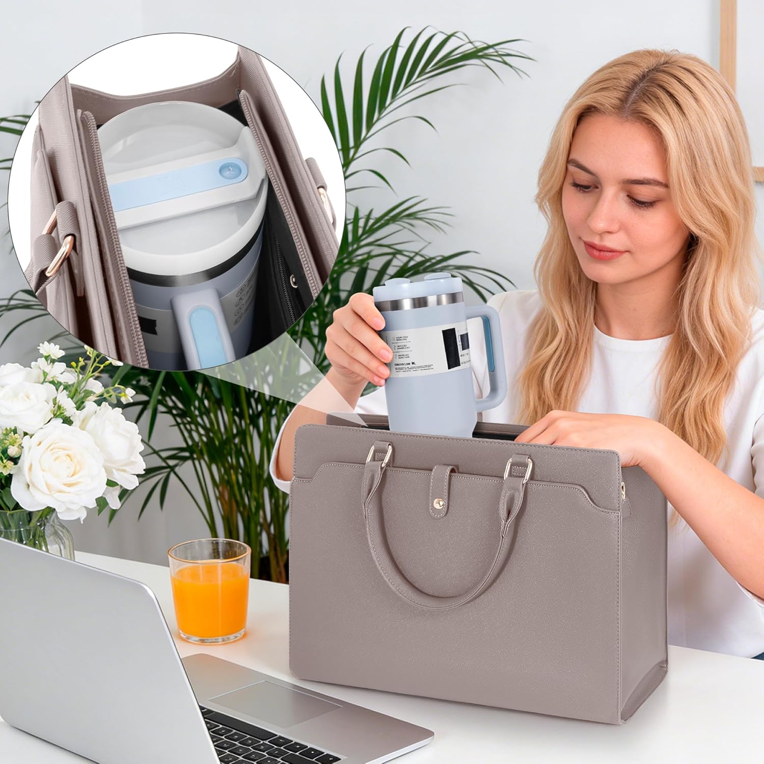 Laptop Tote Bag for Women 15.6 Inch Waterproof Leather Computer Bags Large Capacity Business Office Work Briefcase