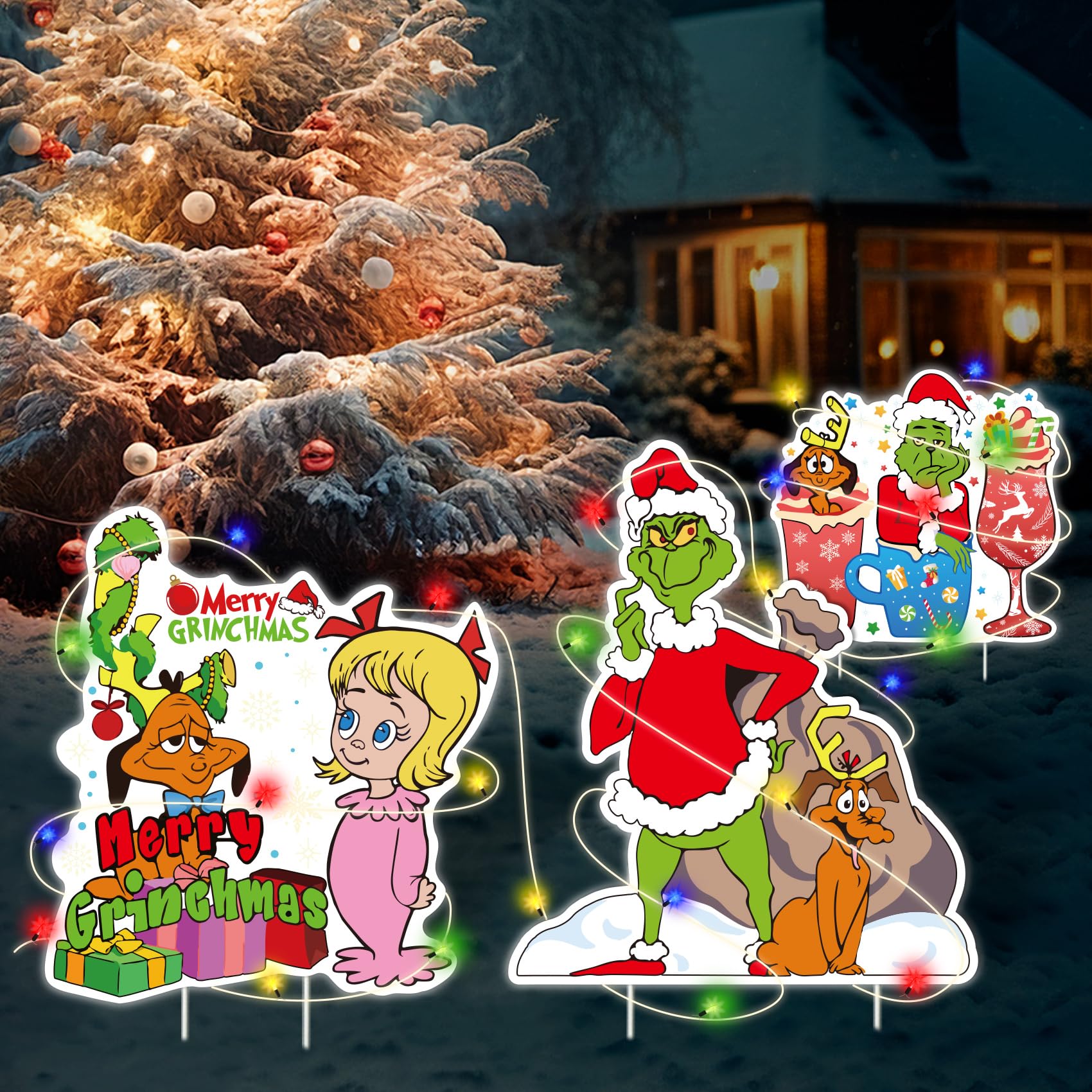 Comes with Lights Grinch Large Yard Signs with Stakes LED Christmas