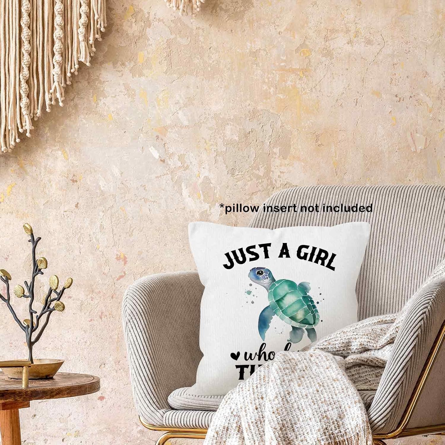 Just a Girl Who Loves Turtles Throw Pillow Covers 18x18, Gifts for Turtle Lovers Women Girls, Turtle Decor Pillow Cases for Bedroom Living Room, Sea Turtle Pillowcases for Couch Bed image 2