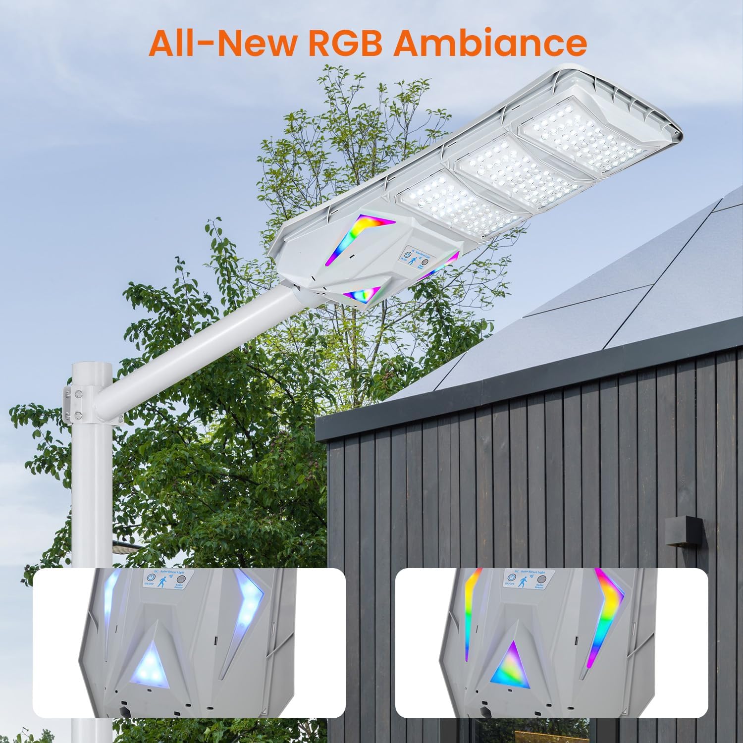 Solar Street Light for Outside, 6500K Super Bright LEDs, Dusk to Dawn Solar Flood Light with RGB Ambient Lights Motion Sensor, Waterproof Security Lights with Remote Control for Yard, Sports Court Solar Street Light for Outside, 6500K Super Bright LEDs, Dusk to Dawn Solar Flood Light with RGB Ambient Lights Motion Sensor, Waterproof Security Lights with Remote Control for Yard, Sports Court