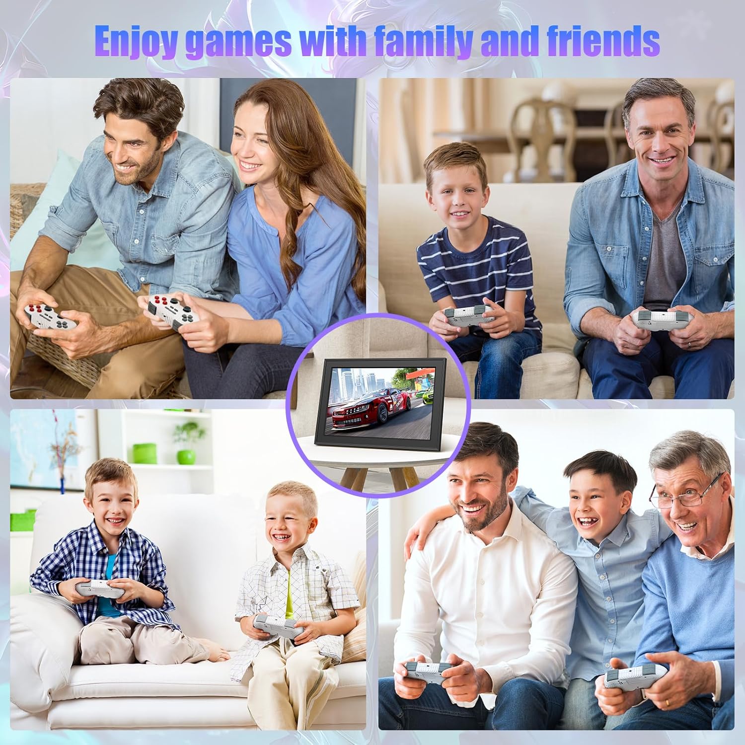 Frameo 10.1 Inch WiFi Digital Photo Frame 1280x800 IPS LCD Touch Screen, Auto-Rotate Portrait and Landscape, Digital Picture Frame Built in 64GB Memory, with 2 Wireless Controllers Retro Game Console