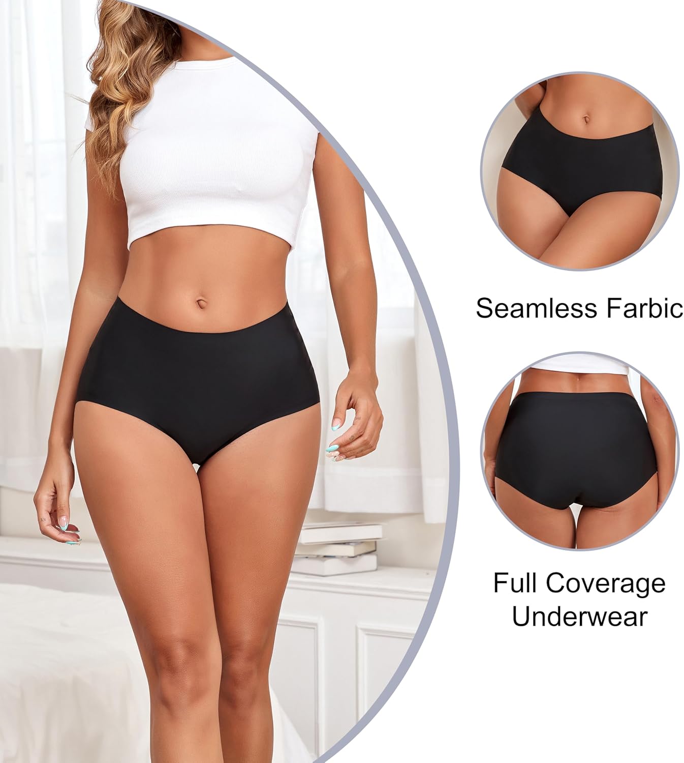 Womens Underwear Seamless No Show Panties High Waisted Briefs Breathable Full Coverage Underwear for Women 4 Pack - Image 2