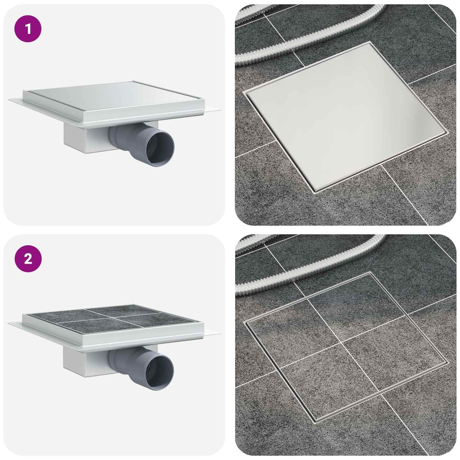 Ducha 2 en 1 plata acero inoxidable 304 20 x 20 cm con tapón antiolores y protección contra obstrucciones, incluye colador, válvula, tapón, sifón universal para ducha, bañera, lavabo, cocina