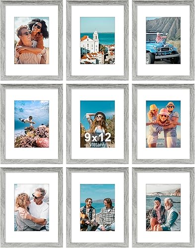 Vista 58 de Vittanly - Juego de 9 portarretratos, plexiglás resistente a rupturas, exhibe fotos de 12 x 12 pulgadas o, con paspartú, de 8 x 8 pulgadas, marcos