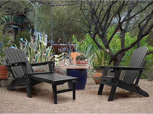 Miniatura 2 de FUNBERRY Juego de 2 sillas Adirondack plegables ajustables con otomano retráctil, sillas para hoguera para todo tipo de clima con portavasos