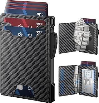 typecaseWallet for Men: Rfid-blocking with Money Clip Slim Leather Bifold ID Window Smart Pop Up Card Case Front Pocket Wallet with Gift Box, Cash Slot Carbon Fiber, Ultra-slim, Minimalist