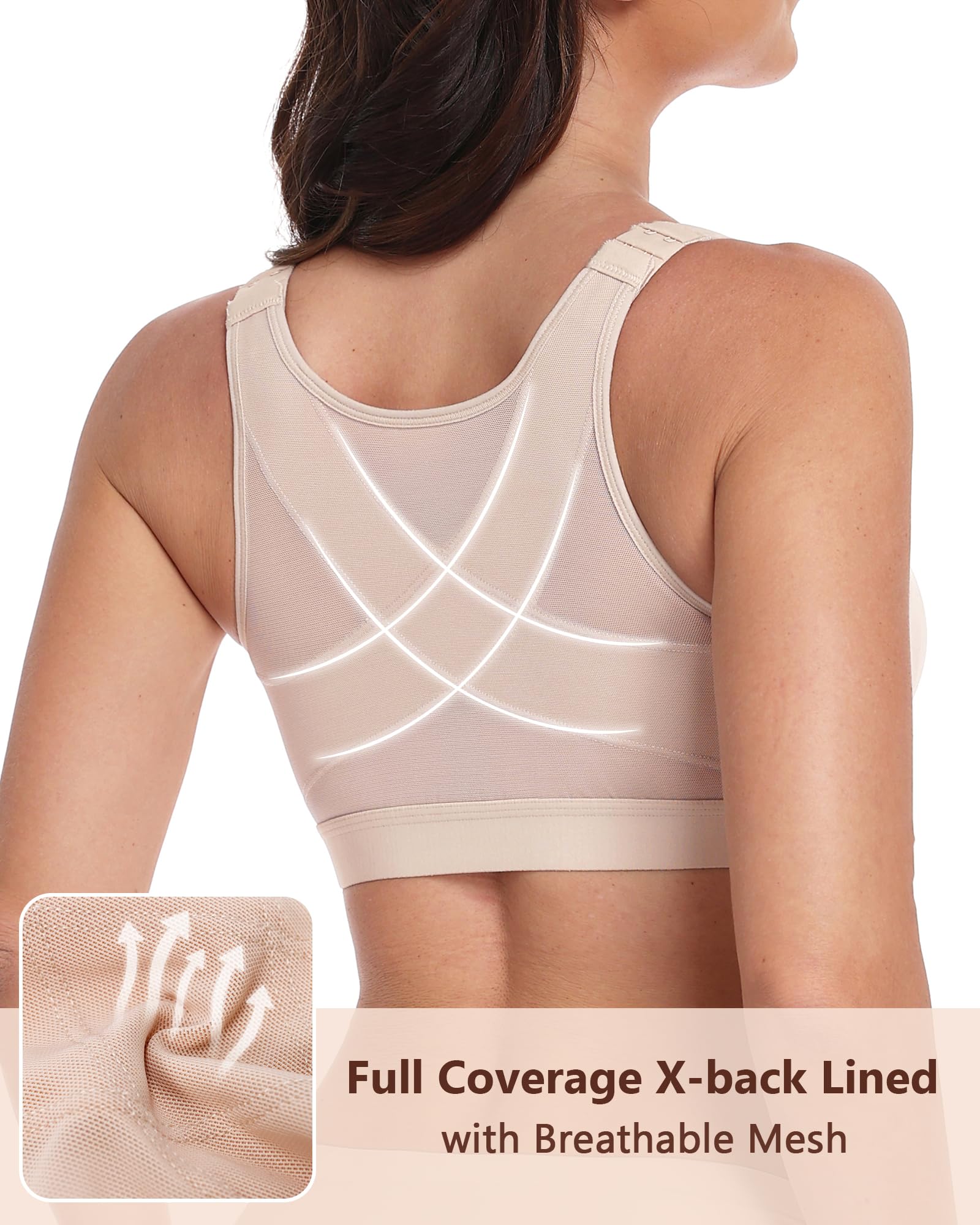 Lemorosy Soutien-Gorge Femme Grandes Tailles Fermeture Devant Redresse Dos correcteur de Posture sans Rembourrage sans Armatures