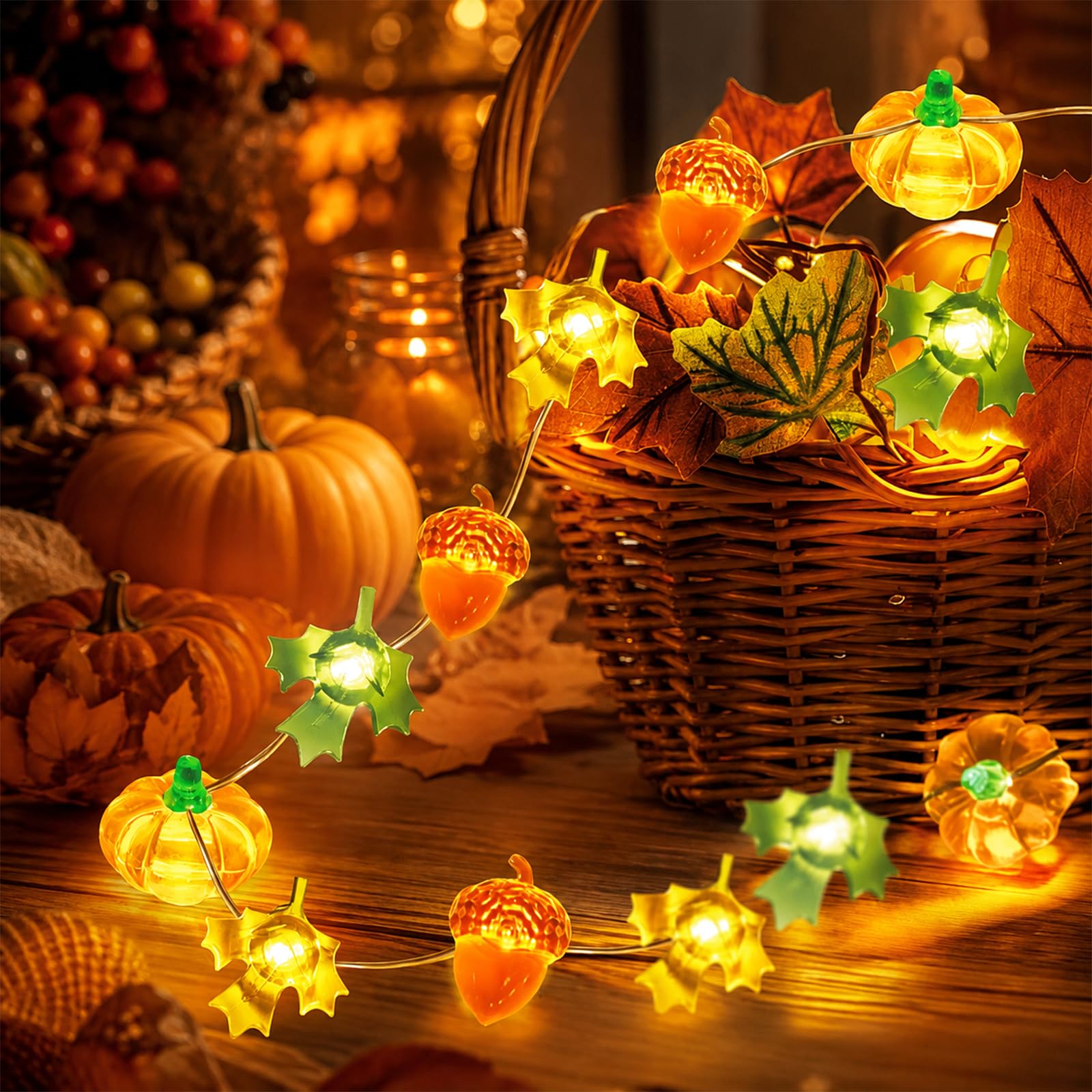 YeahBoom 3M 30 LED Pumpkin Maple Leaves Pine Cones Fairy Lights