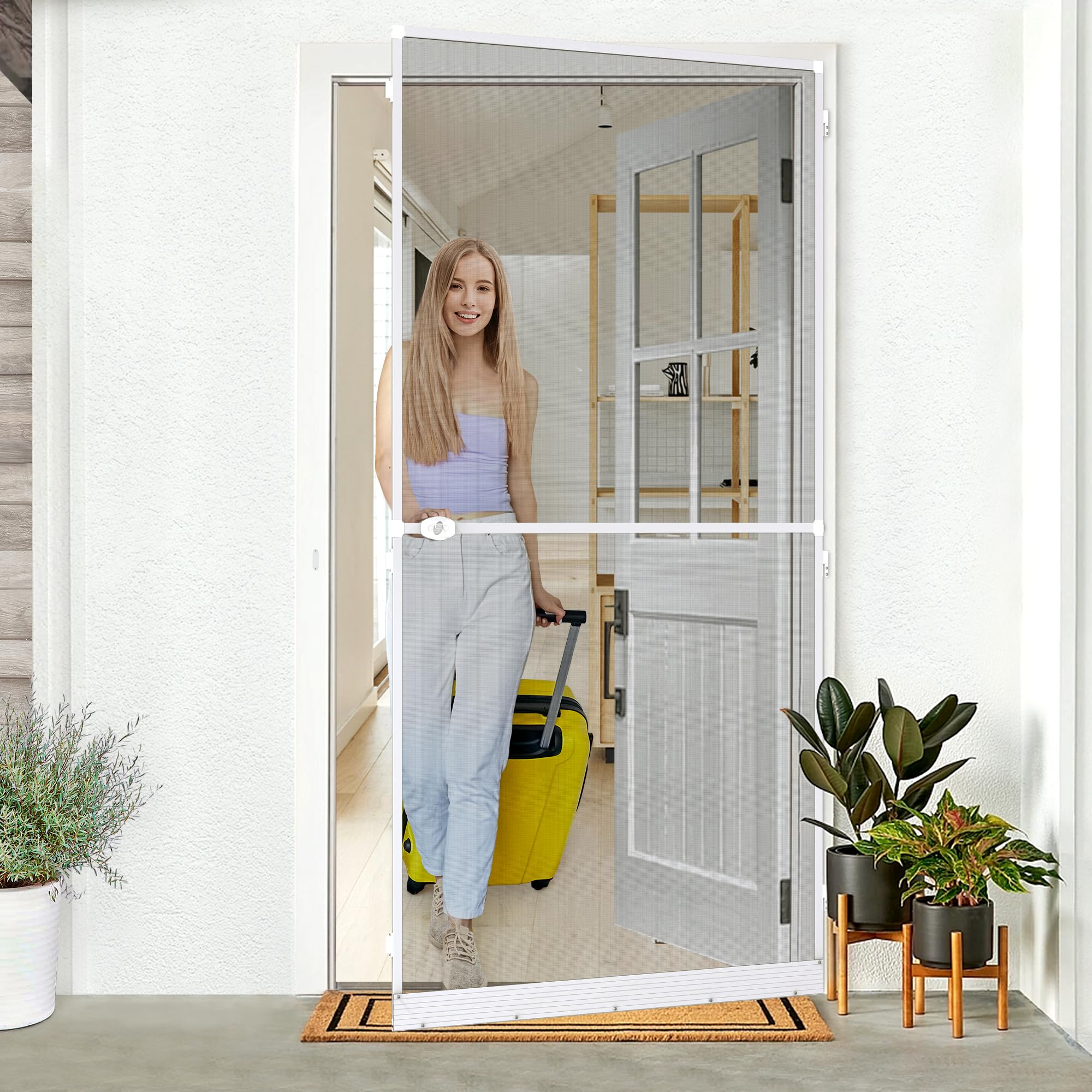Moustiquaire de porte aluminium blanc jarolift 120x220 tissu fibre de verre recoupable