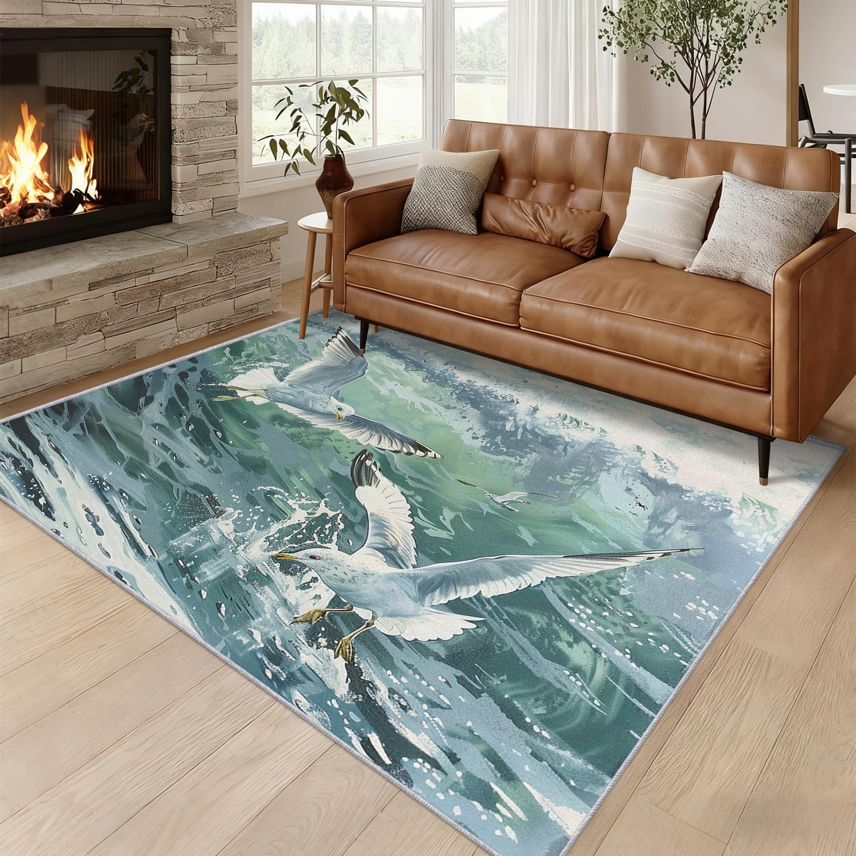Tapis mouette chambre 80x150 cm lavable pour salon côtier P-&106