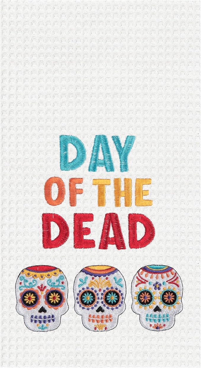 C&F Home Day of The Dead Skull Trio Dishtowel Fall Halloween Festive Holiday Dia de Los Muertos Day of The Day Holiday Flour Sack Cotton Dish Towel Kitchen Decor Decoration Multicolored