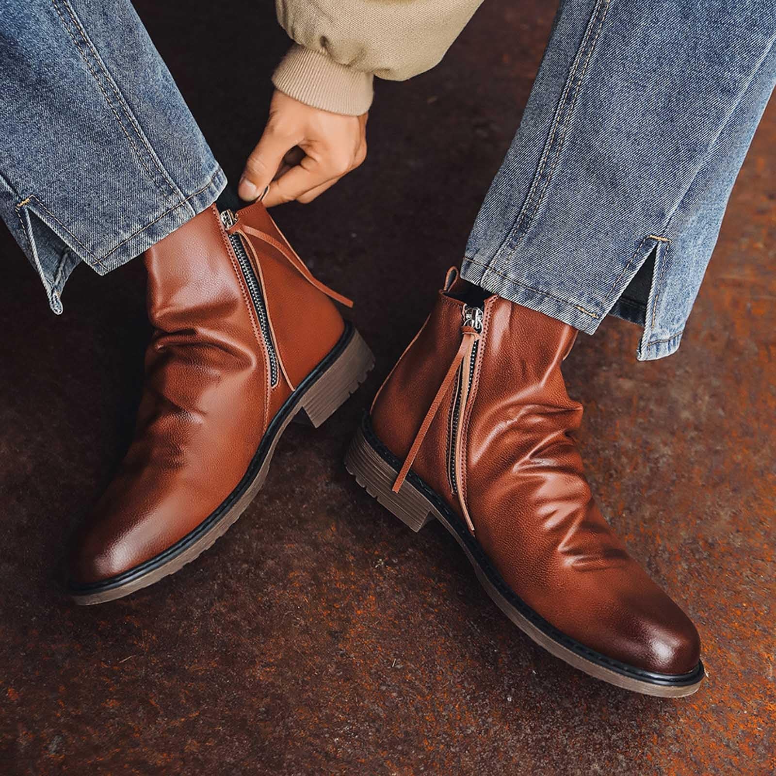 Generisch Botines para hombre elegantes borlas de cuero con cremallera lateral para ocio