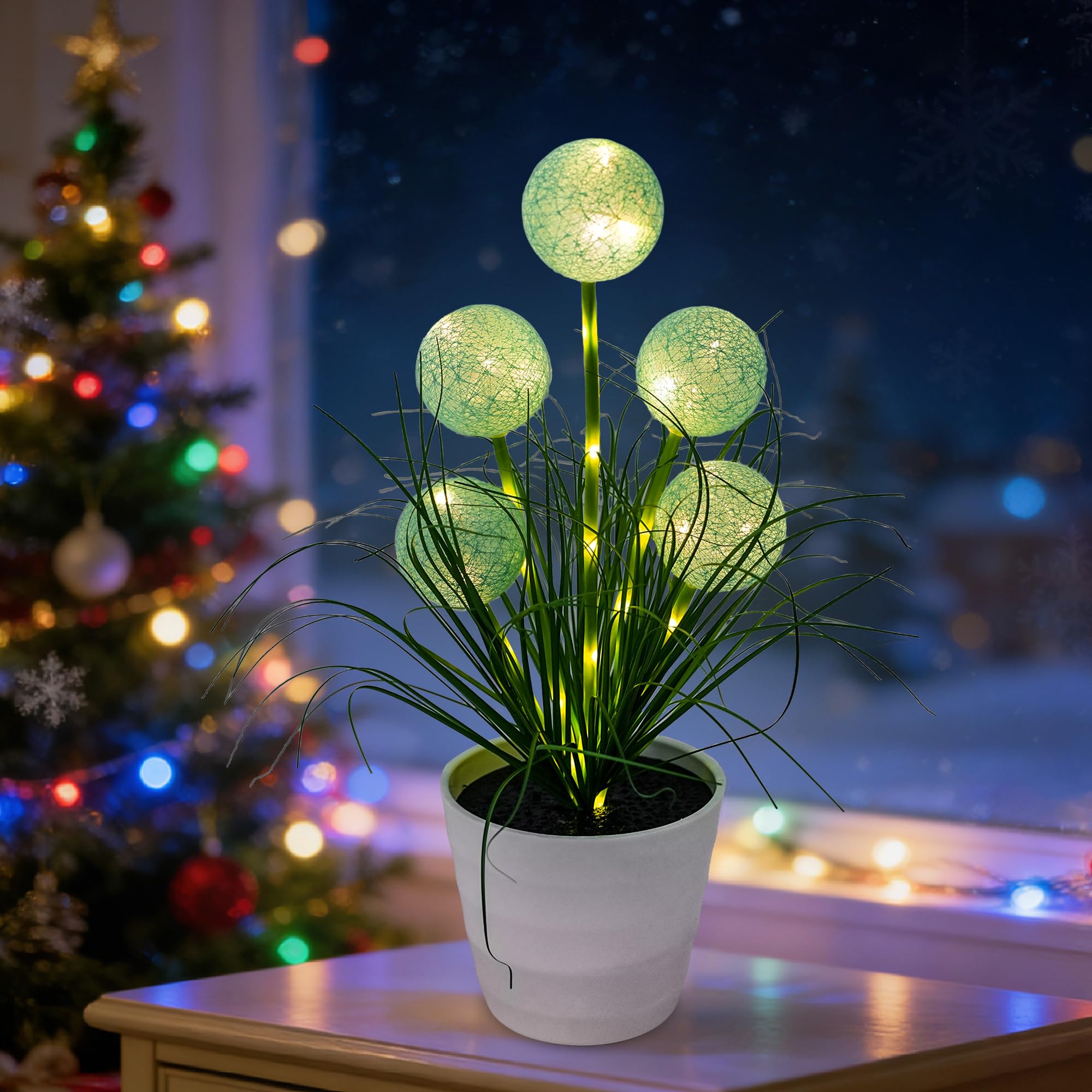 Artificial Green Spherical Grass LED Lamp, Night Light for Home Shop Cafe Decor, Gifts for Women Mom Grandma Girlfriend on Birthday Christmas Valentines Mothers Day