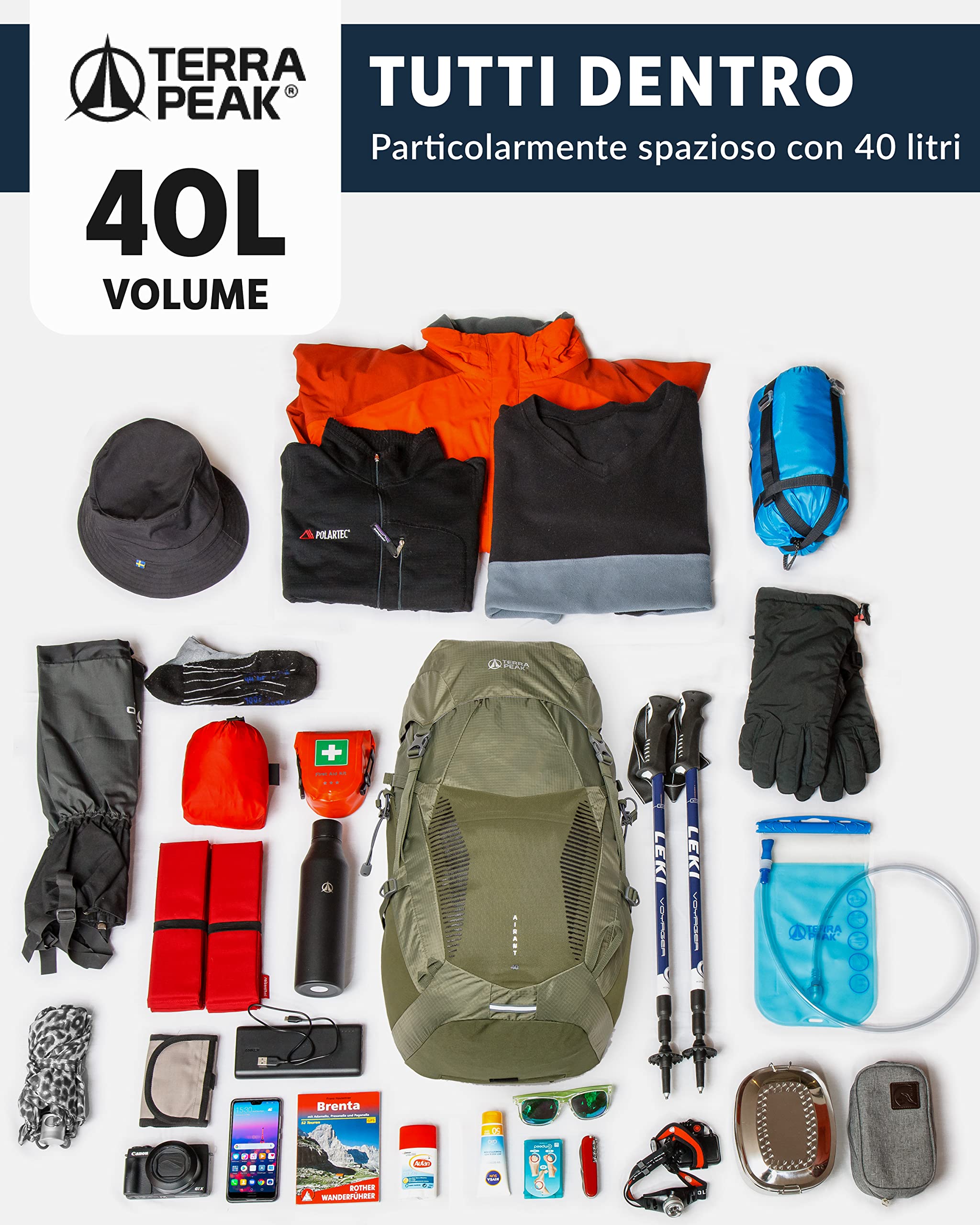 Terra Peak® Zaino da Trekking 20, 30, 40 litri per uomo e donna (AIRANT) - Zaino da escursionismo, viaggio e alpinismo ergonomico e impermeabile con ventilazione posteriore (traspirante)