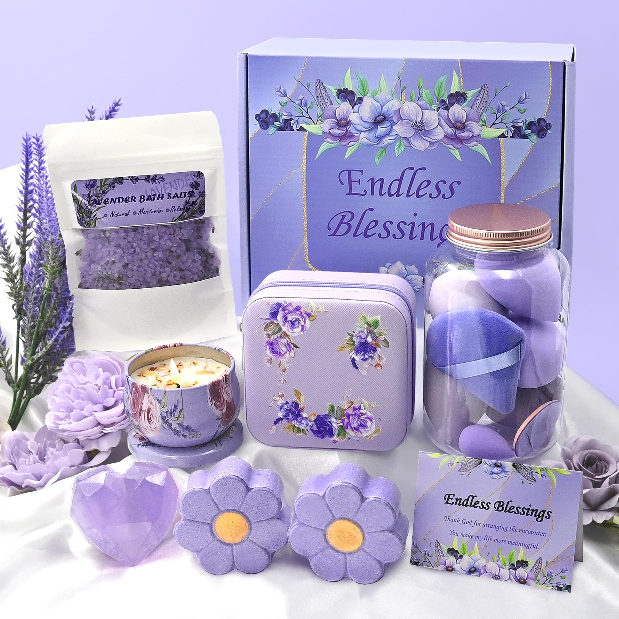 Christmas Pamper Gifts for Women, Unique Birthday Gift for Her, Lavender Relaxation Spa Bath Set Get Well Soon Beauty Gift Set for Mum Best Friend Sister Wife, Ladies Pamper Hampers Basket