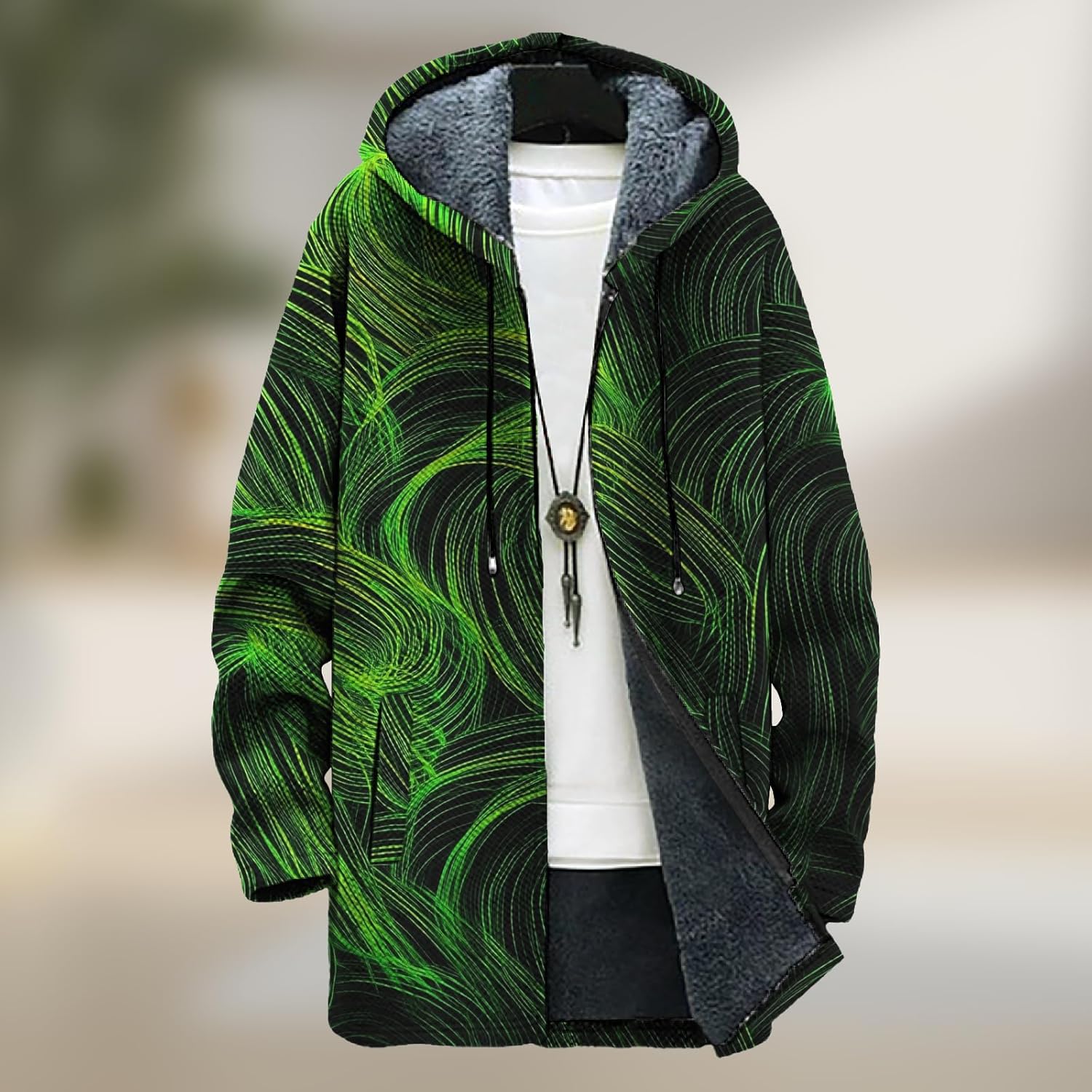 Mens Vintage Ethnic Print Fleece Lined Full-Zip Jacket Big and Tall Comfy Daily Vacation Travel Coat - Image 2