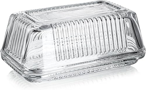 Miniatura 9 de Mantequillera de cristal transparente con tapa para encimera, plato de mantequilla de cristal de 6.5 pulgadas con tapa, bandeja de mantequilla