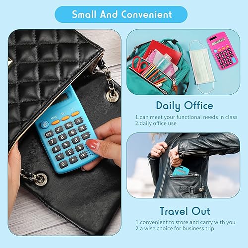 Miniatura 5 de Paquete de 12 mini calculadoras básicas de tamaño de bolsillo para estudiantes, pantalla de 8 dígitos, batería solar de doble potencia, escritorio