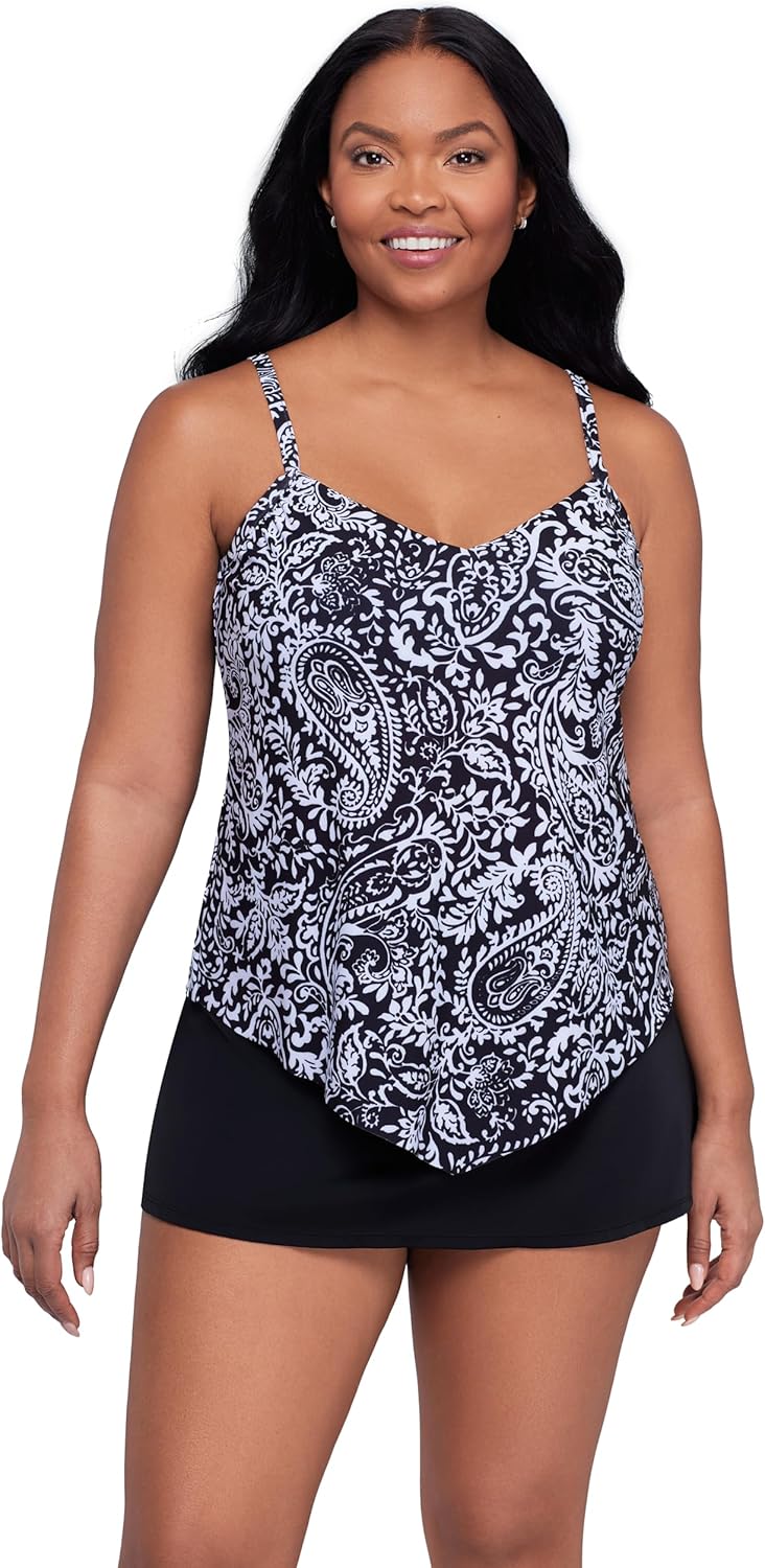 Women's Adjustable Hank Swim Tankini Top with Built-in Bra Support