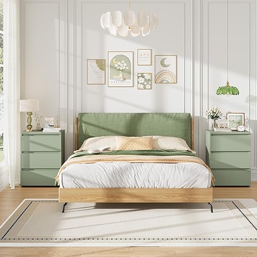 Miniatura 2 de FOTOSOK Juego de 2 mesitas de noche, mesita de noche de 26" de altura con estación de carga, juego de 2 mesitas de noche con puertos USB y tomas de