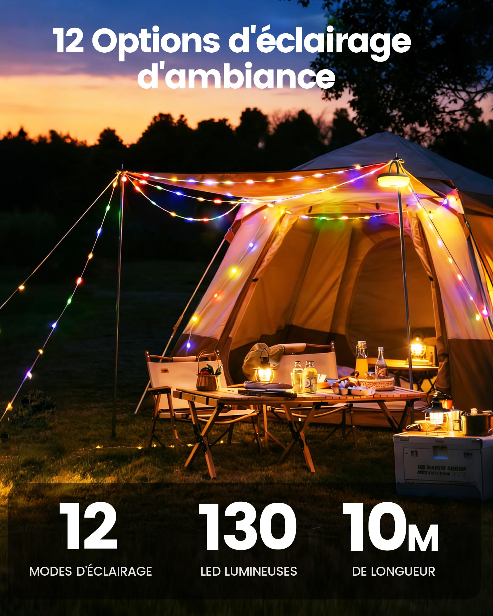 Image secondaire de Guirlande LED Solaire 10 m Glocusent - Lampe de Camping Rechargeable