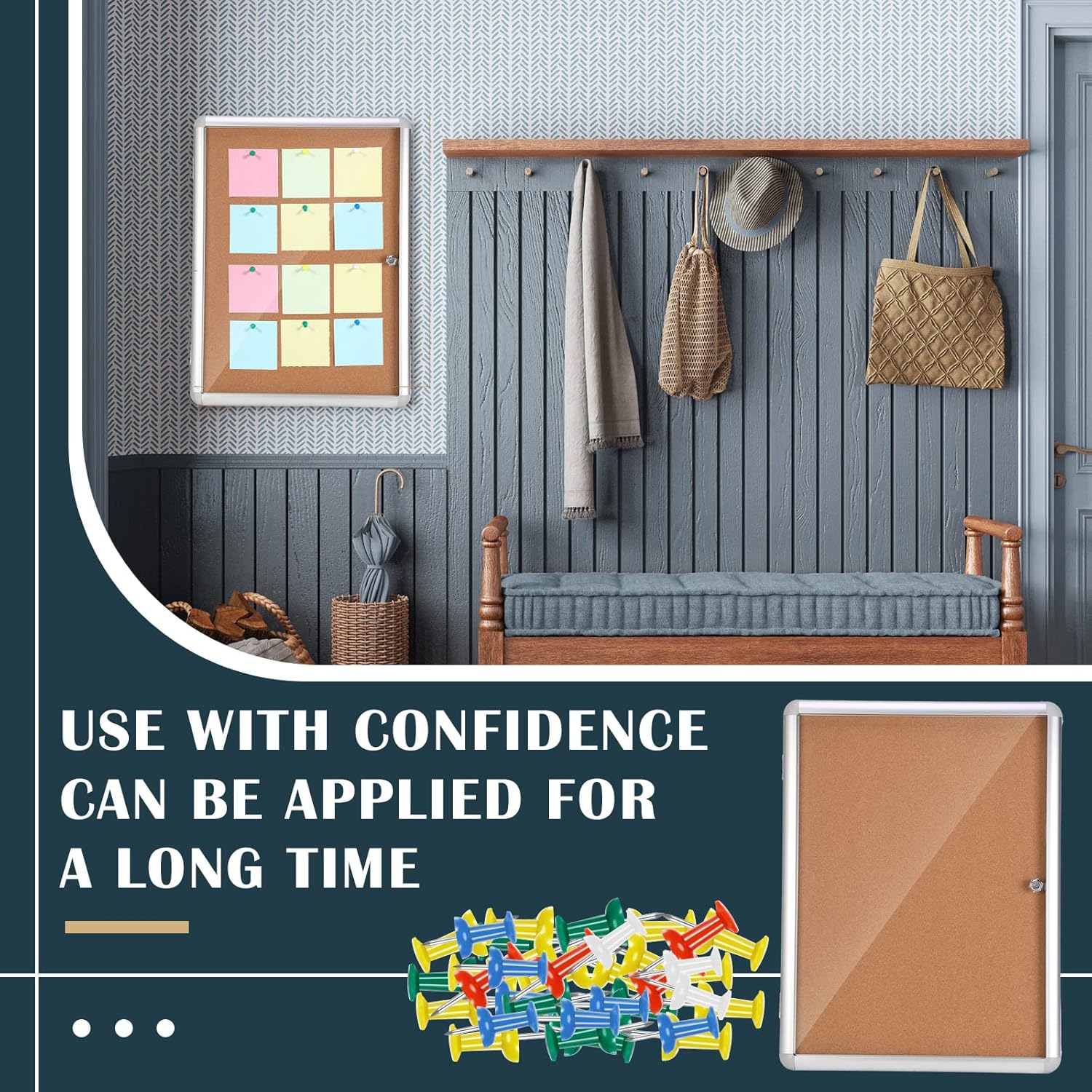 2 Pieces Enclosed Bulletin Board 26 x 20 Inch Lockable Notice Board Case Aluminum Framed Waterproof Noticeboards Cabinet with Mounting Screws for Office School Classroom Wall Display