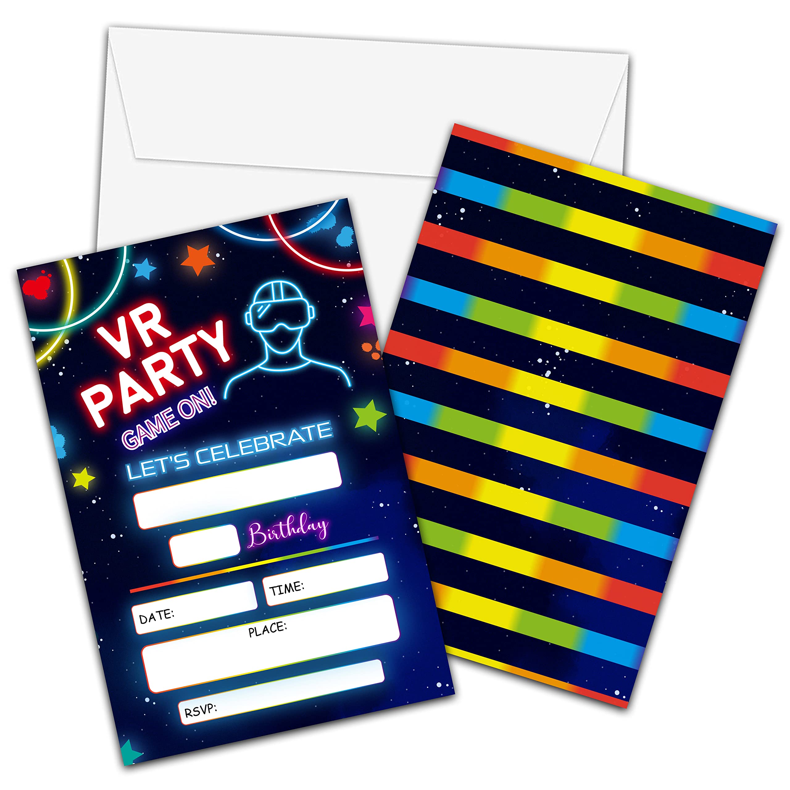 Virtual Reality Birthday Invitations with Envelopes Game On Party Invitation Card for Boys