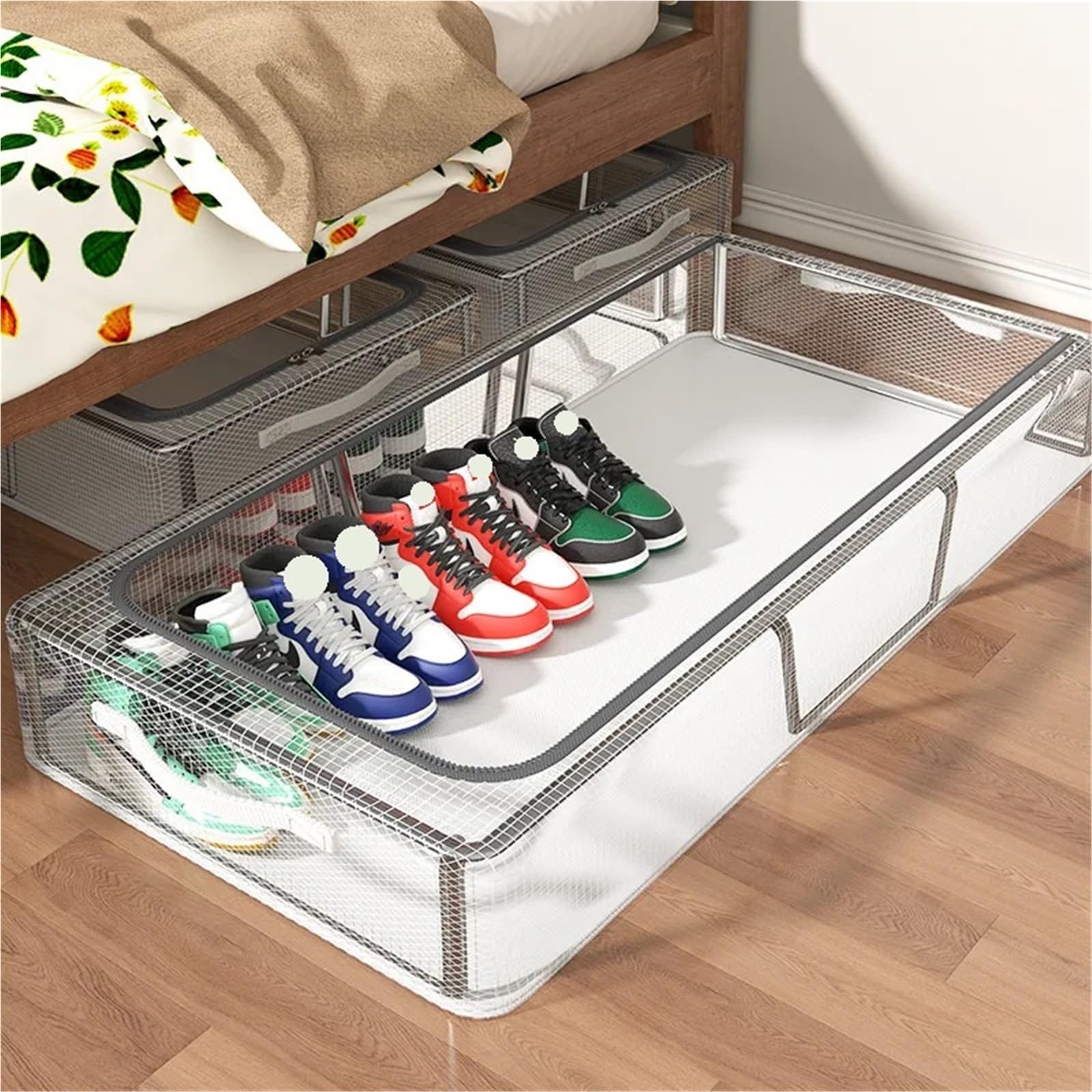 Organizzatore Di Scarpe Sotto Il Letto Scarpiera pieghevole Scatole portaoggetti trasparenti sigillate for scarpe visibili for l'organizzatore di vestiti della camera da letto salvaspazio Per Riporre