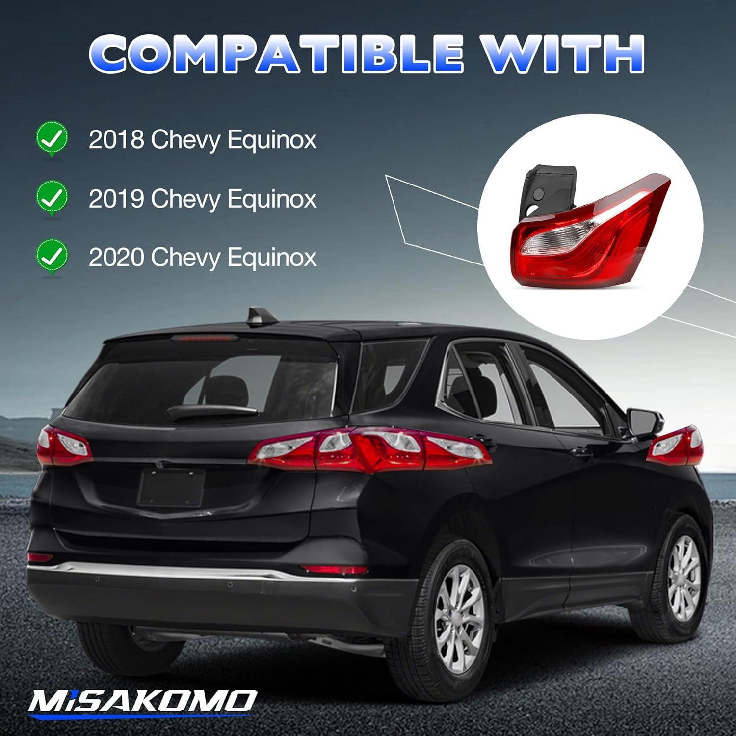 Tail Lights Compatible with Chevy Equinox 2018 2019 2020 - Right Passenger Side Rear Brake Lamp Replace 84769836 - Taillight Halogen Type NON-LED (w/Bulb)