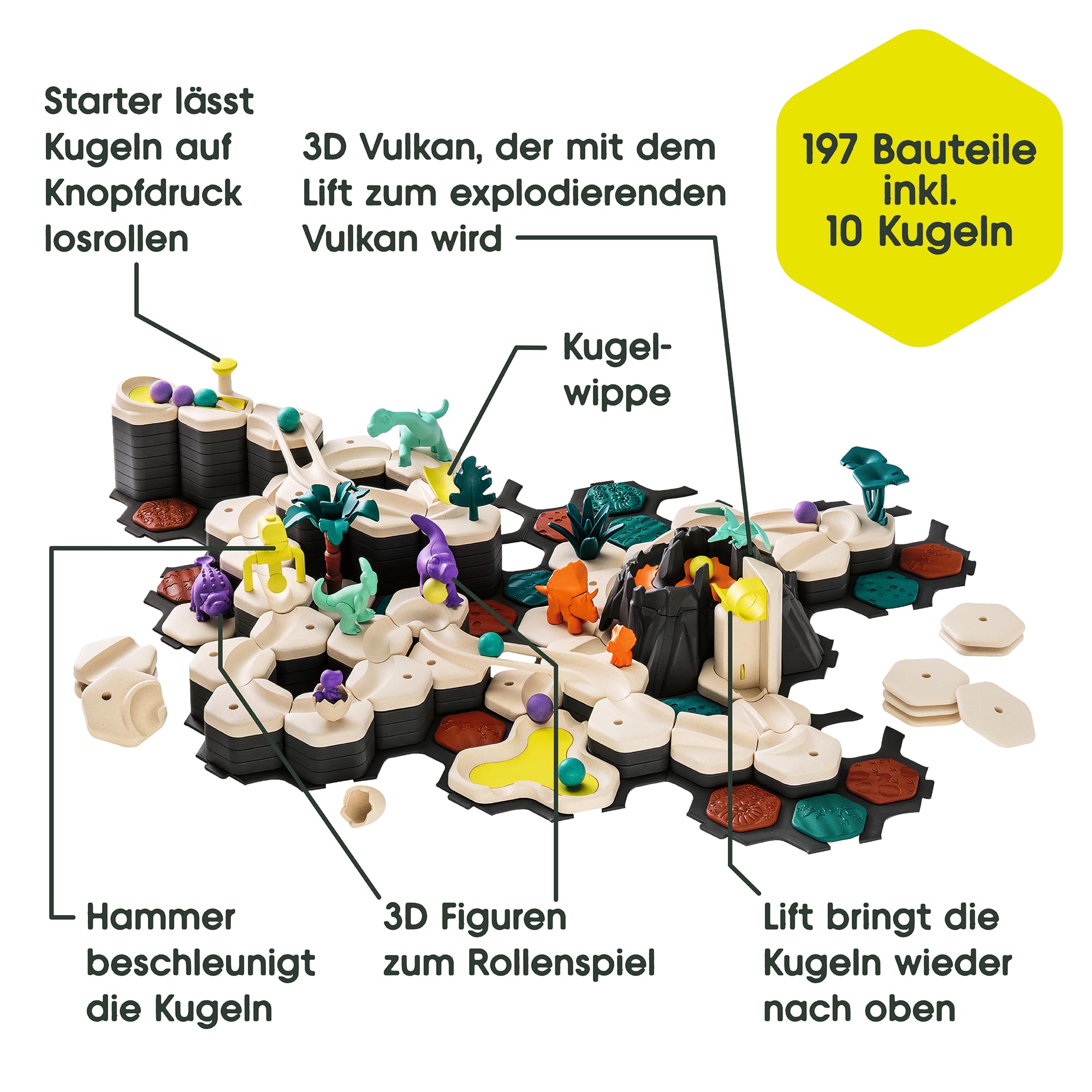 Ravensburger GraviTrax Junior Starter-Set XXL Dino 24845 - Kugelbahn ab 3 Jahre - Murmelbahn und Konstruktionsspielzeug für Kinder, Dino Geschenk für Jungen und Mädchen