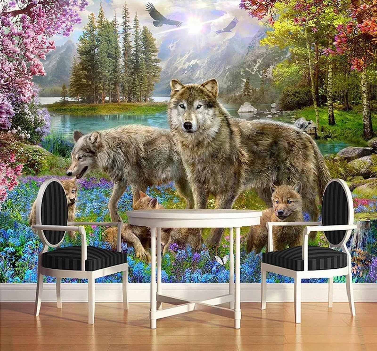 XLMING Beautiful Landscapes Flowers Animals Wolves 3D Wallpaper Luxury Home Dining Decor Paste Sofa Living Room The Wall for Bedroom Mural-300cm×210cm