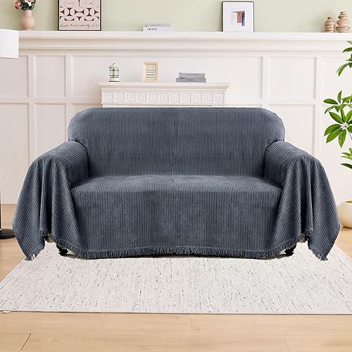 Miniatura 29 de LOMAO Funda de Sofá Fundas de Sofá para Sofá Seccional de 3 Cojines Fundas de Sofá en Forma de L con Borlas Protector de Sofá Lavable Reversible de