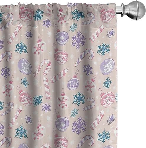 Ambesonne Cortinas navideñas para ventana, Navidad en tonos pastel, tema delicado con ilustraciones de dulces y globos, decoración ligera, juego de