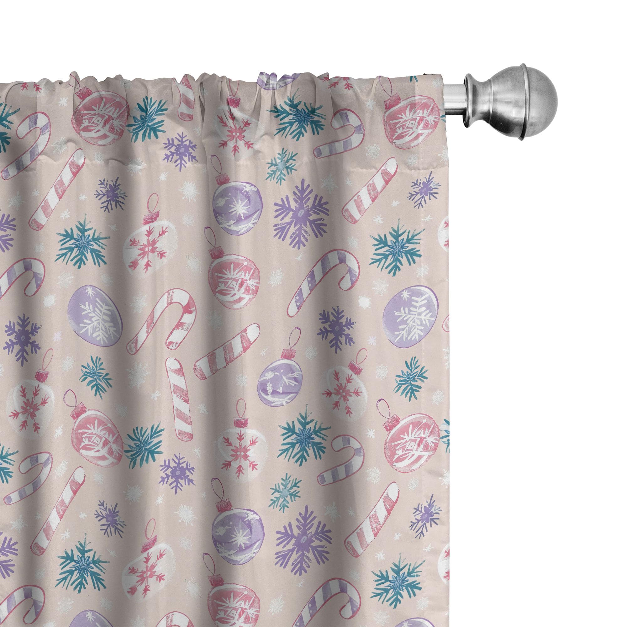 Ambesonne Christmas Window Curtains, Xmas in Pastel Tones Delicate Theme with Candies and Globes Illustration, Lightweight Decor 2-Panel Set with Rod