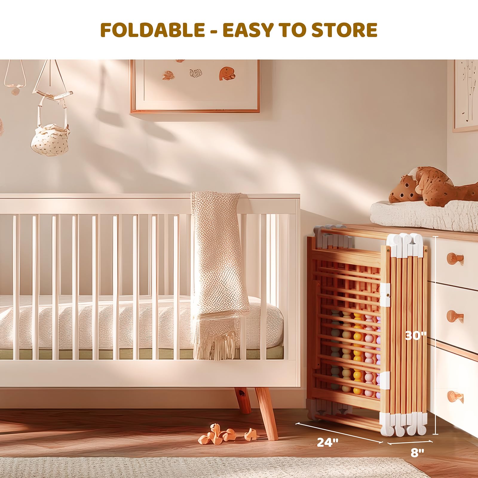 Meublaty Parque Bebé Plegable de Madera 160x160x61cm, Niño, Juegos -8 piezas | Modular y ajustable, Zona de juegos plegable, Recinto de seguridad, Uso interior