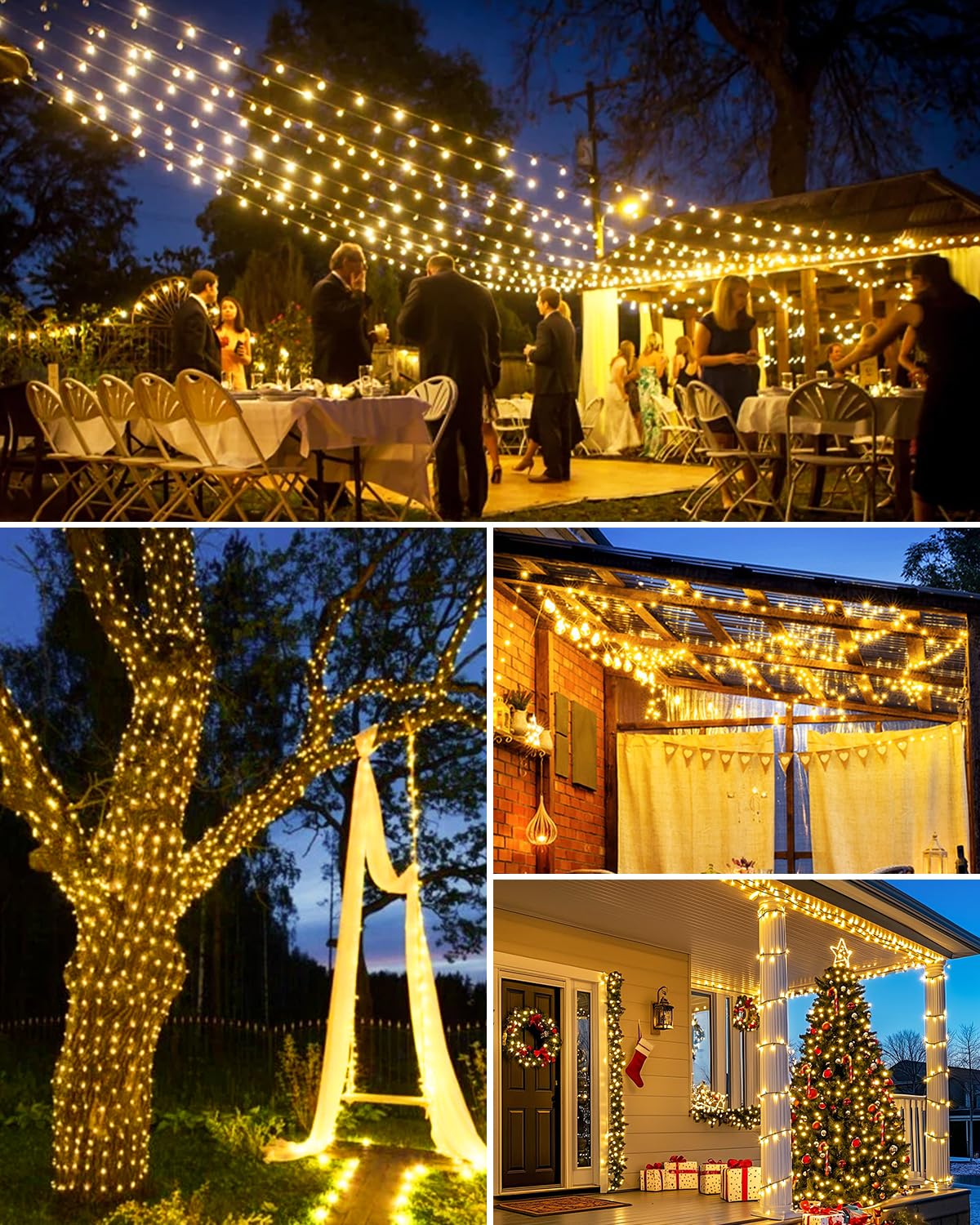 Catena di luci solari per esterni, 30 m, 300 LED, resistente alle intemperie