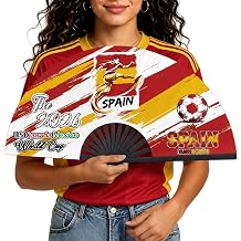 2026 World Soccer Cup Folding Fans &ndash; Soccer Game Day Essentials for Stadium Chants, Party Favors, Gifts &amp; Accessories, Spain Jersey Outfit for Women Men &ndash; One Size