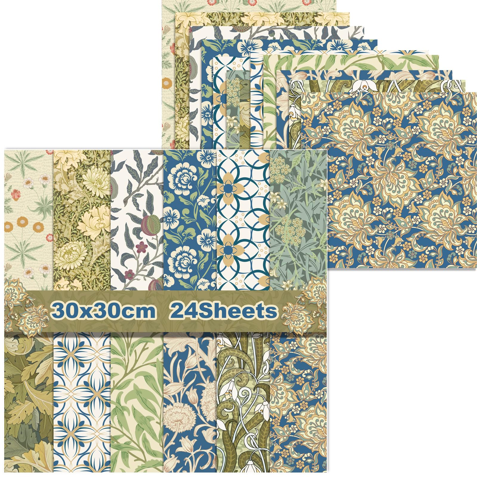 iKammo 12*12 Vintage Scrapbook Paper Spring Patterned Paper - 24 Sheets Double-Sided Vintage Origami Paper CardStock Paper for DIY Origami Decorative Craft Paper.