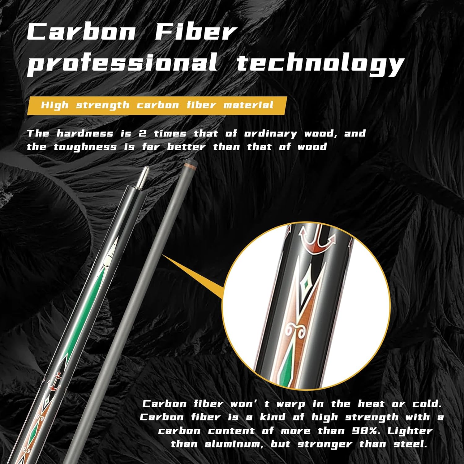 Carbon Fiber Pool Cue Stick,58" Pool Table Sticks, 12.5mm Tip Soft Grip Billiard Carbon Fiber cue, Weight 20OZ Cue Stick